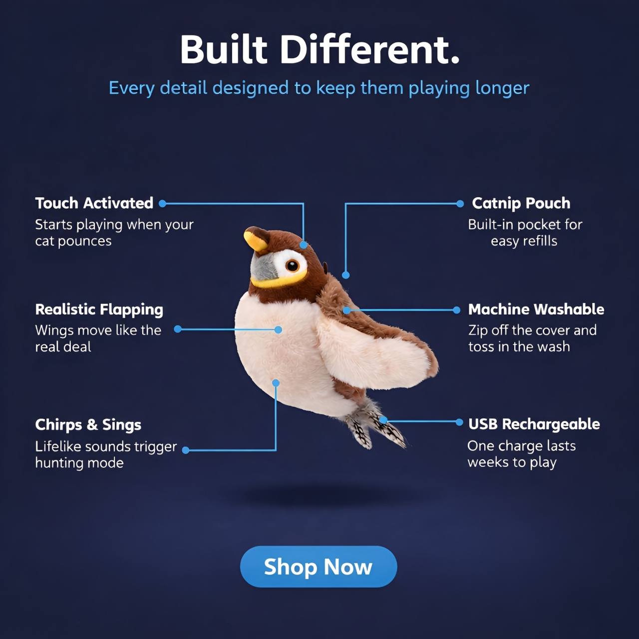 Rechargeable Flapping Bird Cat Toy